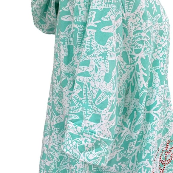 Quacker Factory Coastal Beach Starfish Rhinestone Zip Coverup Lounge Hoodie-2X - Picture 11 of 16